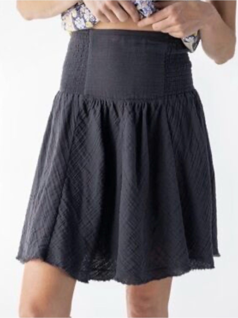 Natural Life Sz Large Charcoal Gray Cotton Boho Smocked Feelin Alive Mini Skirt